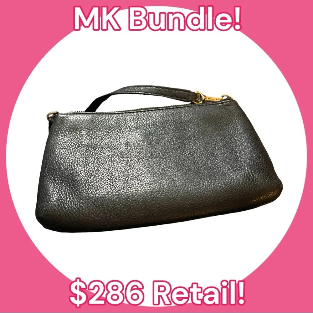 BUNDLE! Michael Kors Black Leather Full Zip Continental Wallet and Small Purse - Picture 3 of 16